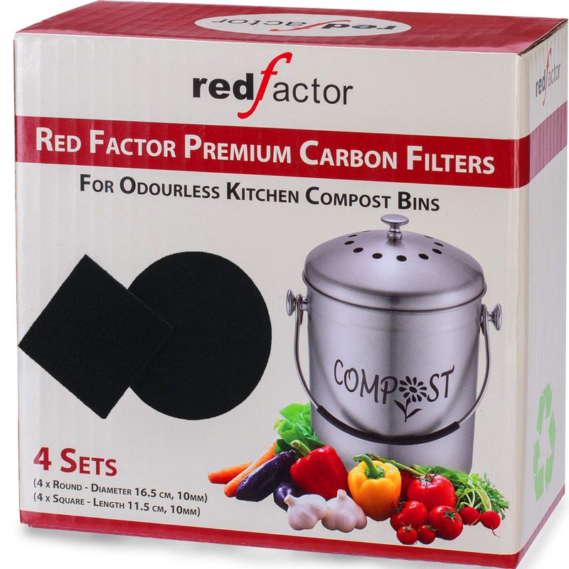 RED FACTOR 8 Pack Extra Thick Charcoal Filters for Kitchen Compost Bins - Activated Carbon Replacement Filters for Odor Free Buckets (4 Round, 4 Square) - Image 5